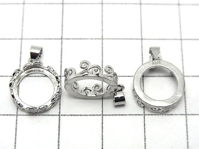 [Video] Silver925 Openwork Pendant Frame Round 10.5mm Rhodium Plated 1pc
