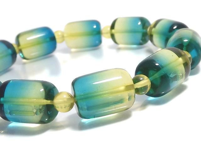 [Video][One of a kind] Blue color Amber Tube & Round Bracelet NO.3