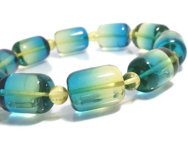 [Video][One of a kind] Blue color Amber Tube & Round Bracelet NO.4