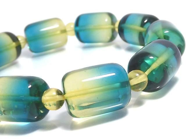 [Video][One of a kind] Blue color Amber Tube & Round Bracelet NO.5