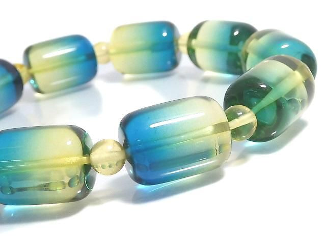 [Video][One of a kind] Blue color Amber Tube & Round Bracelet NO.6