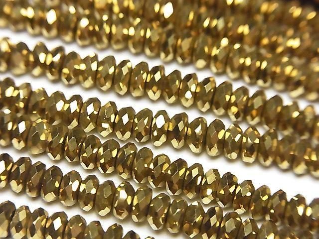 [Video] High Quality! Hematite Faceted Button Rondelle 4x4x1.5mm Gold Plated 1strand beads (approx. 15inch/37cm)