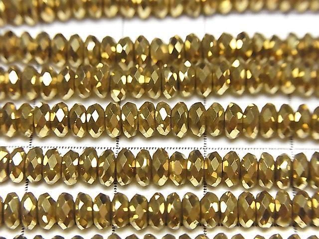 [Video] High Quality! Hematite Faceted Button Rondelle 4x4x1.5mm Gold Plated 1strand beads (approx. 15inch/37cm)