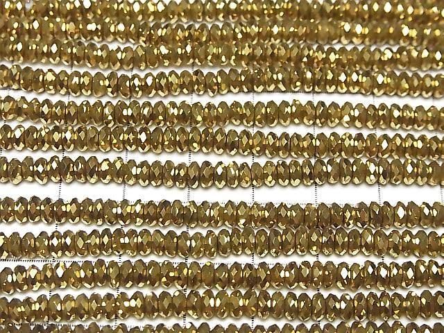 [Video] High Quality! Hematite Faceted Button Rondelle 4x4x1.5mm Gold Plated 1strand beads (approx. 15inch/37cm)