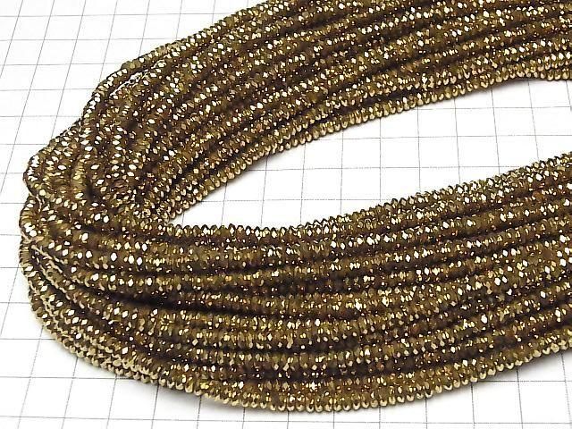 [Video] High Quality! Hematite Faceted Button Rondelle 4x4x1.5mm Gold Plated 1strand beads (approx. 15inch/37cm)