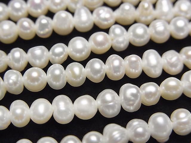 [Video] Fresh Water Pearl AA White Potato 4mm 1strand beads (approx. 14inch/34cm)