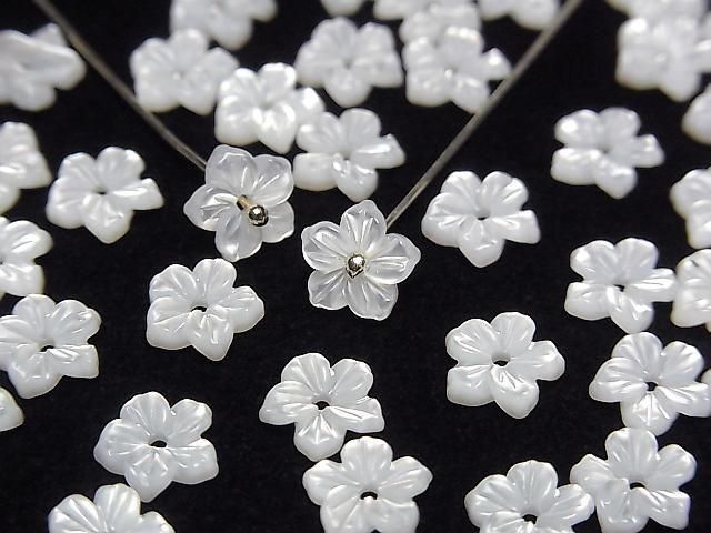 [Video] High Quality! White Shell (Silver-lip Oyster) AAA Flower 7mm Center Hole 4pcs
