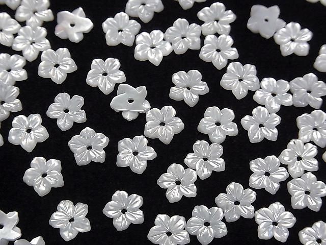 [Video] High Quality! White Shell (Silver-lip Oyster) AAA Flower 7mm Center Hole 4pcs