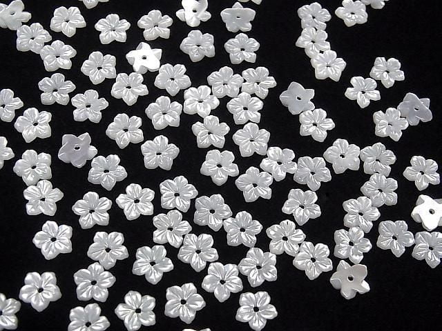 [Video] High Quality! White Shell (Silver-lip Oyster) AAA Flower 7mm Center Hole 4pcs
