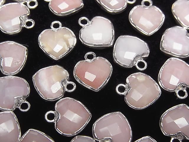 [Video] Pink Opal Heart Cut Charm Silver Color 3pcs