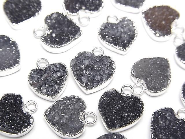 [Video] Druzy Agate Heart Charm [Black] Silver Color 3pcs
