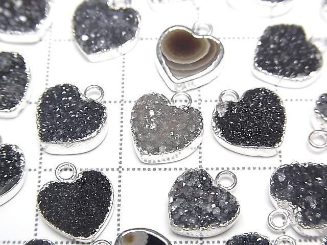 [Video] Druzy Agate Heart Charm [Black] Silver Color 3pcs