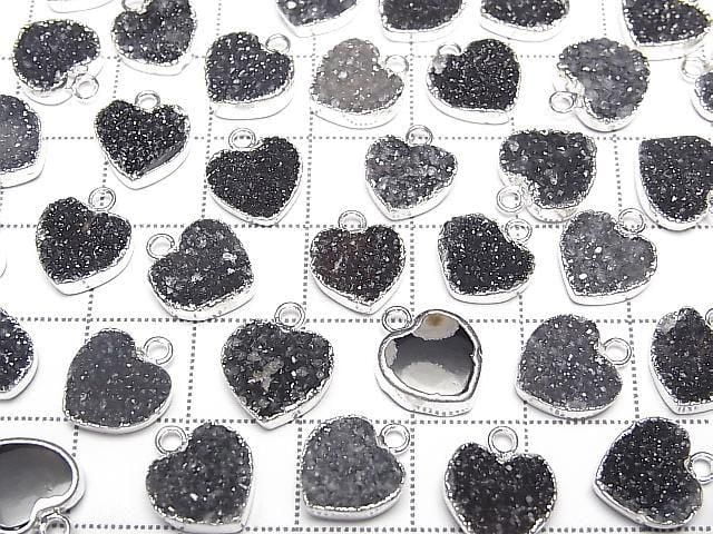 [Video] Druzy Agate Heart Charm [Black] Silver Color 3pcs