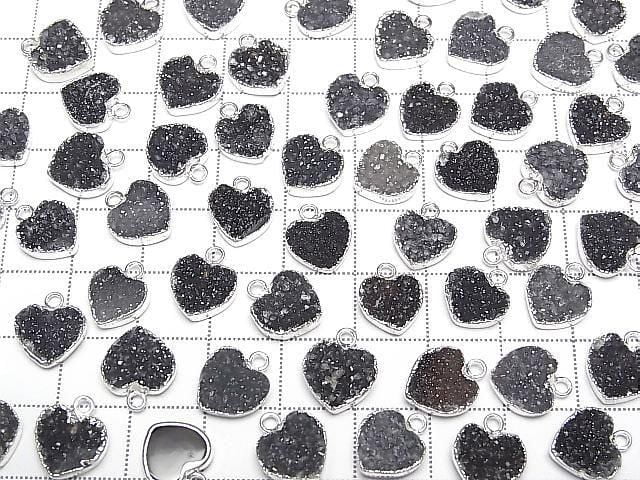 [Video] Druzy Agate Heart Charm [Black] Silver Color 3pcs
