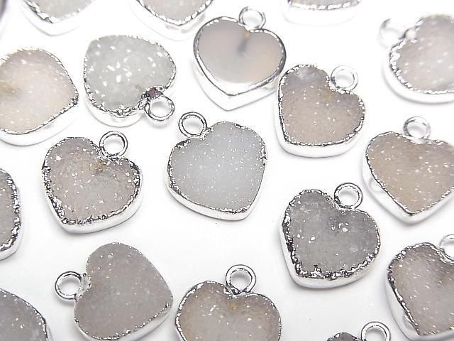 [Video] Druzy Agate Heart Charm [White] Silver Color 3pcs