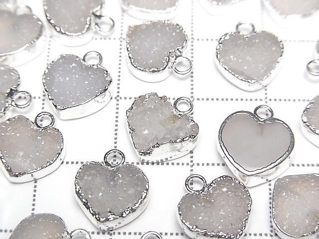 [Video] Druzy Agate Heart Charm [White] Silver Color 3pcs