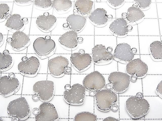 [Video] Druzy Agate Heart Charm [White] Silver Color 3pcs