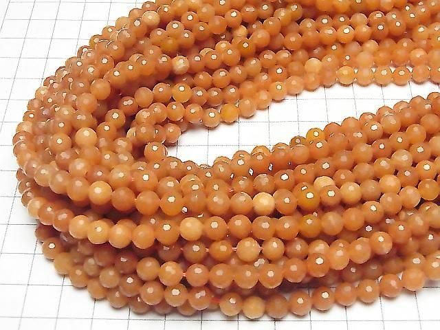 [Video] High Quality! Orange Aventurine 128Faceted Round 6mm 1strand beads (approx. 15 inches/37 cm)