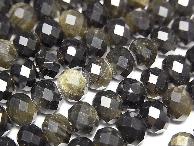 [Video] High Quality! Golden Obsidian AA Faceted Button Rondelle 8x8x6mm 1strand beads (approx. 14inch/35cm)