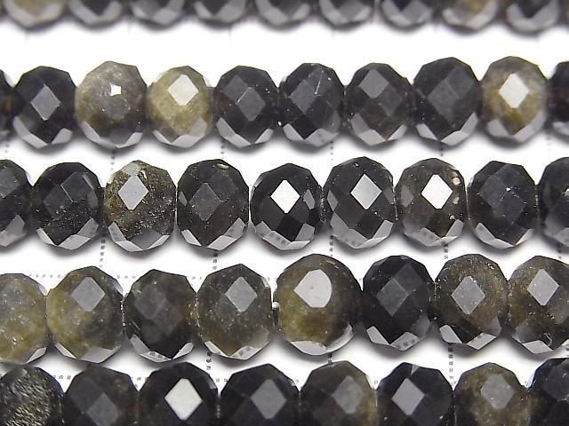 [Video] High Quality! Golden Obsidian AA Faceted Button Rondelle 8x8x6mm 1strand beads (approx. 14inch/35cm)