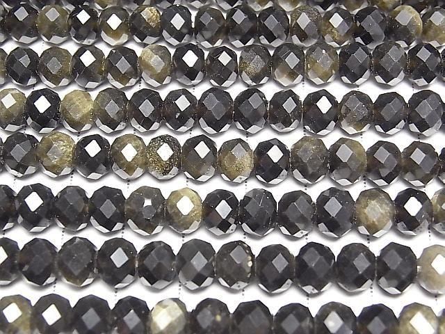 [Video] High Quality! Golden Obsidian AA Faceted Button Rondelle 8x8x6mm 1strand beads (approx. 14inch/35cm)