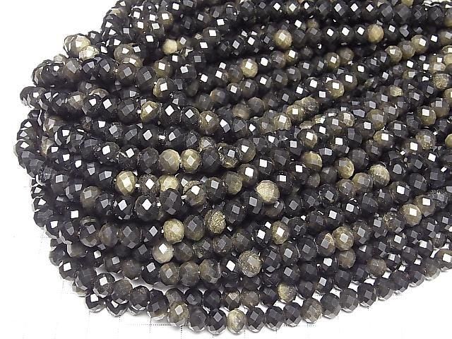 [Video] High Quality! Golden Obsidian AA Faceted Button Rondelle 8x8x6mm 1strand beads (approx. 14inch/35cm)