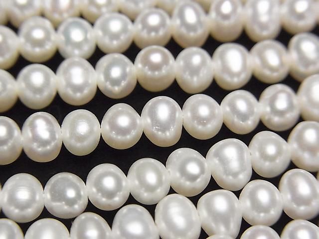 [Video] Fresh Water Pearl AA+ Potato-Rondelle 5mm White 1strand beads (approx. 15inch/37cm)
