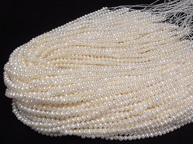 [Video] Fresh Water Pearl AA+ Potato-Rondelle 5mm White 1strand beads (approx. 15inch/37cm)
