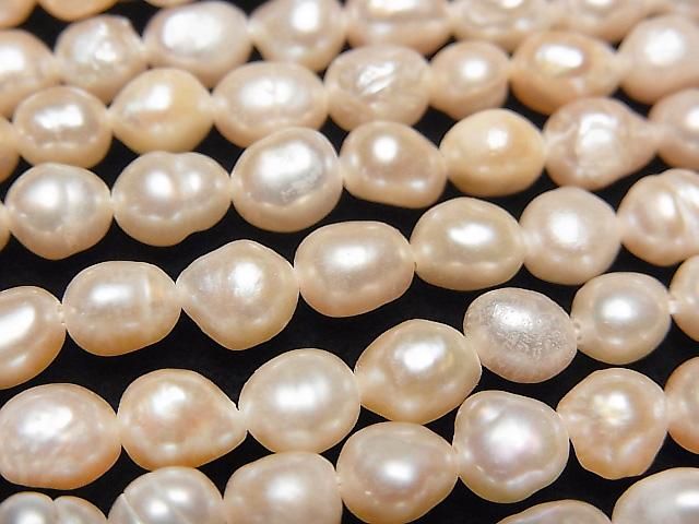 [Video] Fresh Water Pearl AA Rice-Baroque 6x4x4mm Natural Light Orange 1strand beads (approx. 13inch/32cm)