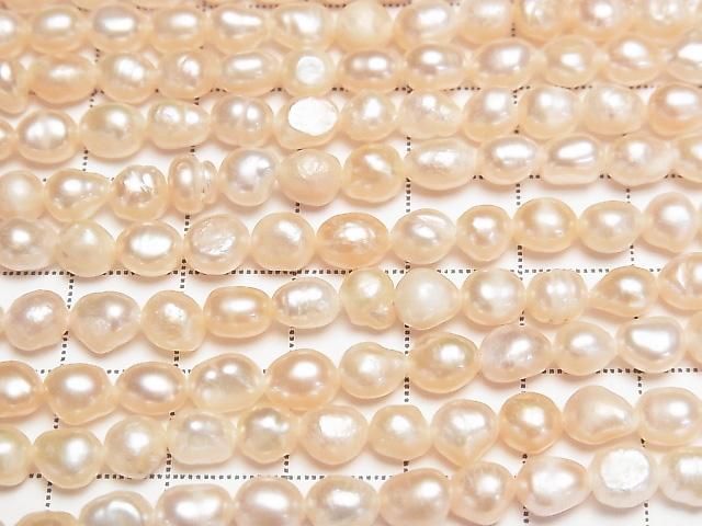 [Video] Fresh Water Pearl AA Rice-Baroque 6x4x4mm Natural Light Orange 1strand beads (approx. 13inch/32cm)