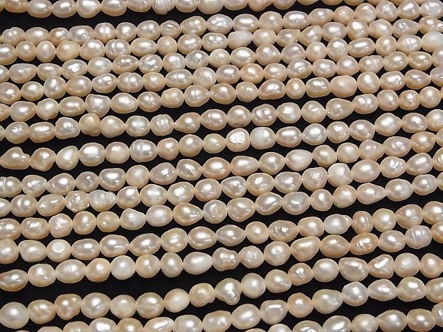 [Video] Fresh Water Pearl AA Rice-Baroque 6x4x4mm Natural Light Orange 1strand beads (approx. 13inch/32cm)