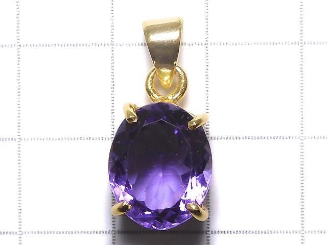 [Video][One of a kind] High Quality Amethyst AAA Faceted Pendant 18KGP NO.101
