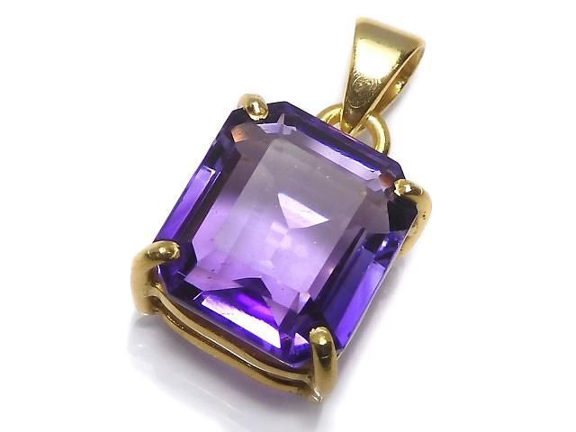 [Video][One of a kind] High Quality Amethyst AAA Faceted Pendant 18KGP NO.102