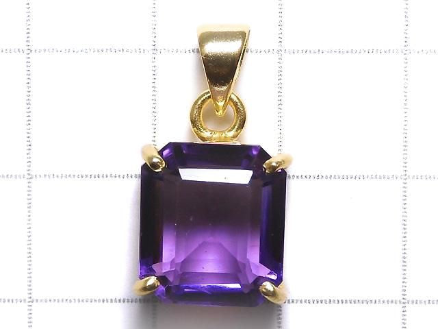 [Video][One of a kind] High Quality Amethyst AAA Faceted Pendant 18KGP NO.102