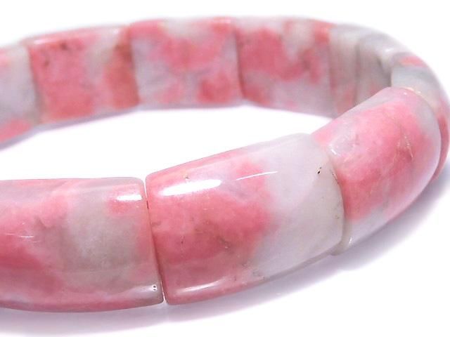[Video][One of a kind] Rhodonite Silica AA++ 2 hole Rectangle 1strand (Bangle Bracelet) NO.3