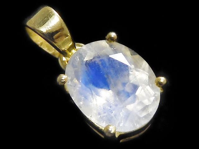 [Video][One of a kind] High Quality Rainbow Moonstone AAA Faceted Pendant 18KGP NO.86