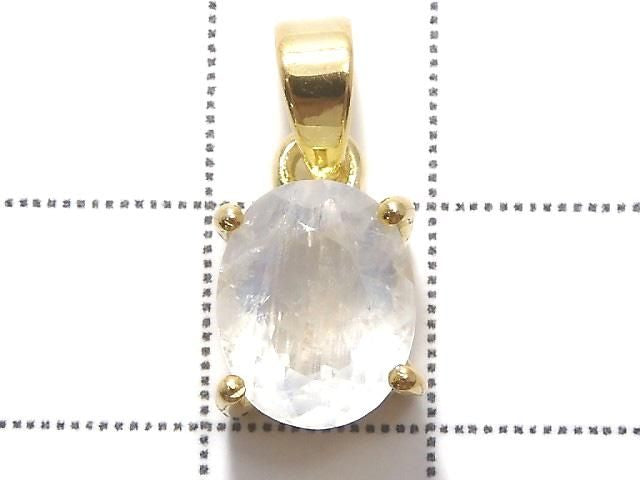 [Video][One of a kind] High Quality Rainbow Moonstone AAA Faceted Pendant 18KGP NO.86
