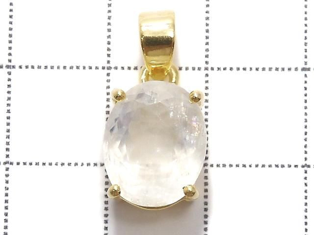 [Video][One of a kind] High Quality Rainbow Moonstone AAA Faceted Pendant 18KGP NO.88