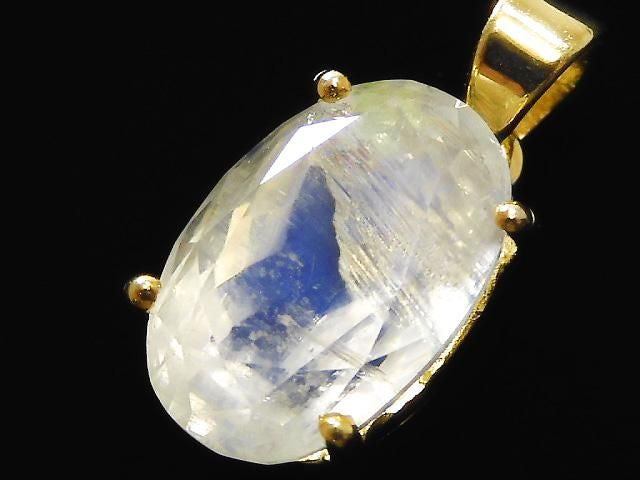 [Video][One of a kind] High Quality Rainbow Moonstone AAA Faceted Pendant 18KGP NO.90
