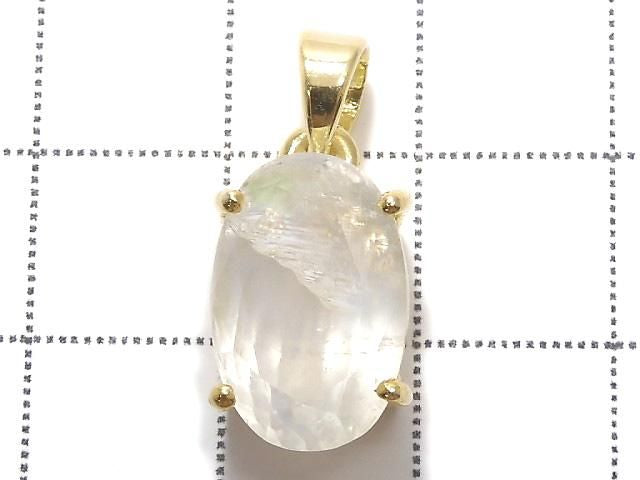 [Video][One of a kind] High Quality Rainbow Moonstone AAA Faceted Pendant 18KGP NO.90
