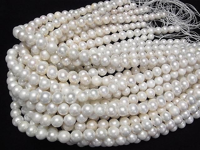 [Video] Fresh Water Pearl AA++ Semi Round 9-11mm White 1strand beads (approx. 15inch/38cm)