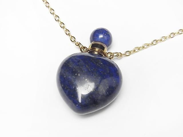 [Video] Lapislazuli Bottle Necklace Heart 35x22mm 1strand beads (approx. 22inch/56cm)