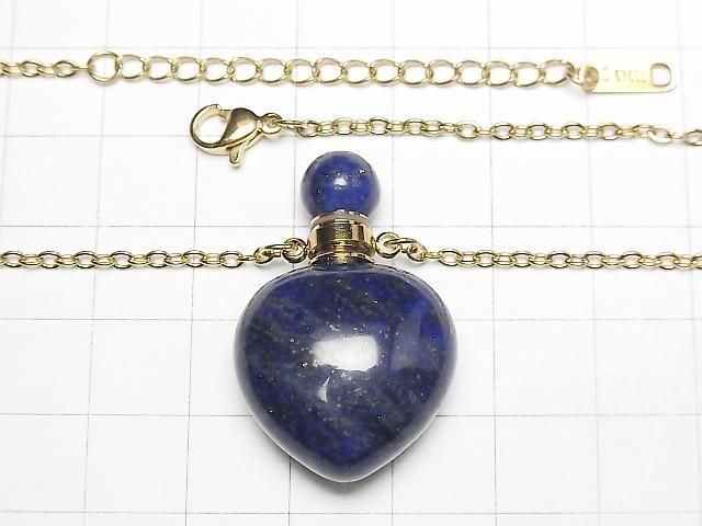 [Video] Lapislazuli Bottle Necklace Heart 35x22mm 1strand beads (approx. 22inch/56cm)