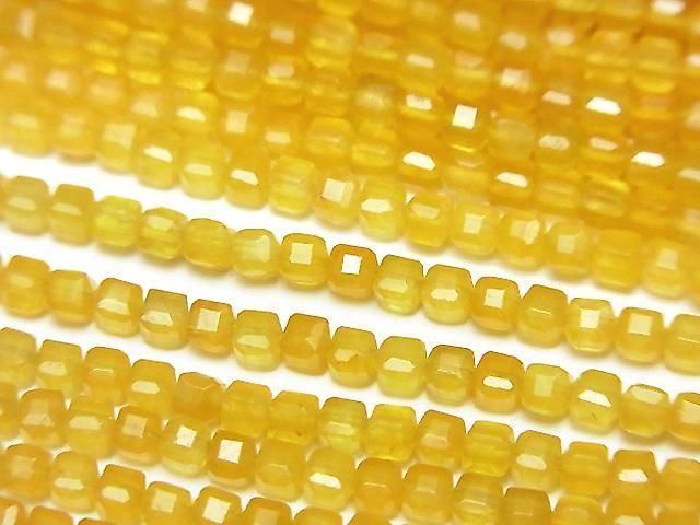 [Video] High Quality! Yellow Jade Cube Shape 2x2x2mm 1strand beads (approx. 15inch/37cm)