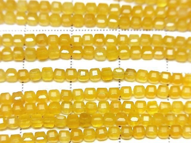 [Video] High Quality! Yellow Jade Cube Shape 2x2x2mm 1strand beads (approx. 15inch/37cm)