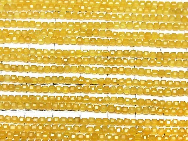 [Video] High Quality! Yellow Jade Cube Shape 2x2x2mm 1strand beads (approx. 15inch/37cm)