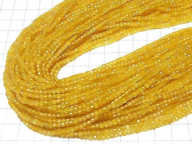 [Video] High Quality! Yellow Jade Cube Shape 2x2x2mm 1strand beads (approx. 15inch/37cm)