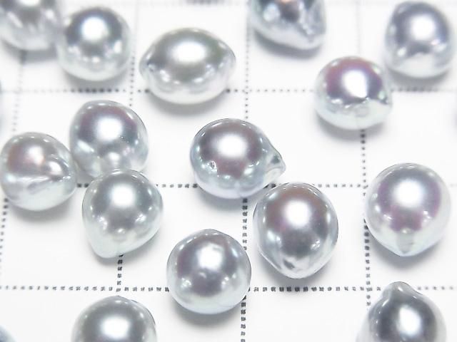 [Video] Japanese Akoya Pearls AAA- Natural Round-Baroque 6.5mm Untreated Silver-Blue 1pc