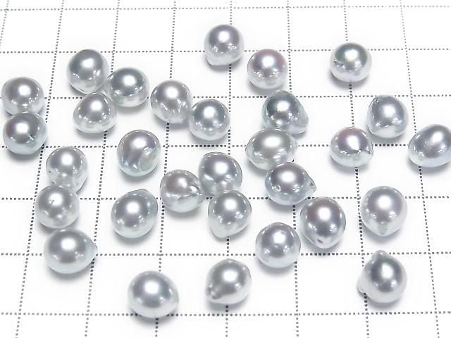 [Video] Japanese Akoya Pearls AAA- Natural Round-Baroque 6.5mm Untreated Silver-Blue 1pc