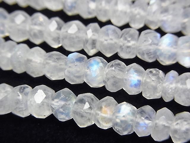 [Video] High Quality Rainbow Moonstone AAA- Faced Button Rondelle [S Size] Half or 1strand beads (approx. 15 inches/36 cm)